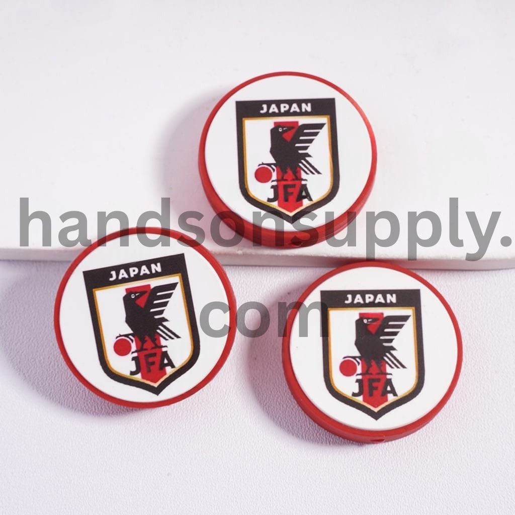 Japan Football Soccer Team Design Print Flat Round Shape Silicone Focal Beads