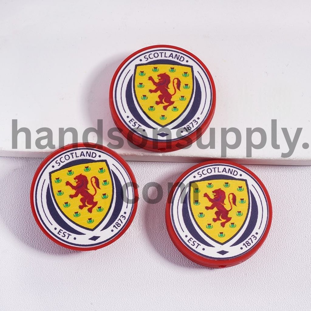 Scotland Football Soccer Team Sport Theme Print Flat Round Shape Silicone Focal Beads