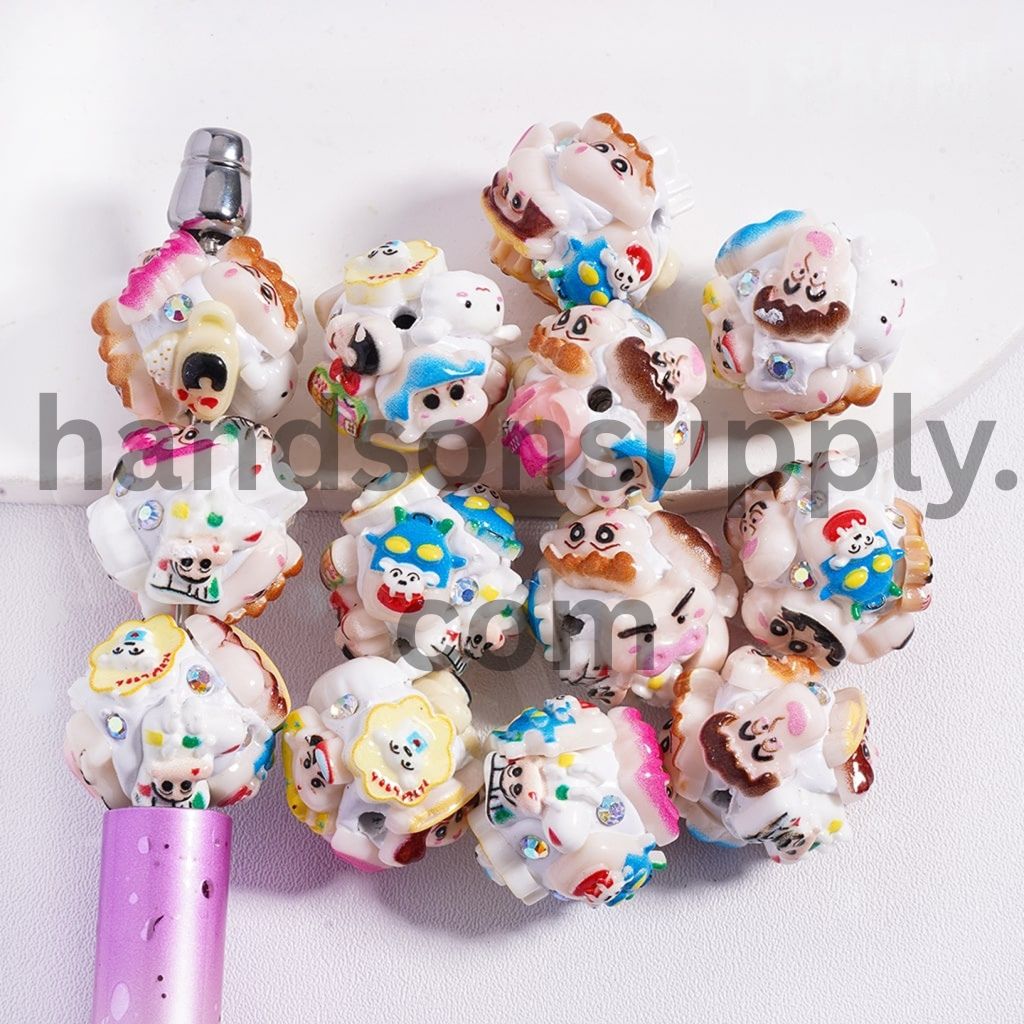 Japanese Funny Boy Face Comic Series with AB Rhinestones Round Shape Clay Beads 18MM Random Mix