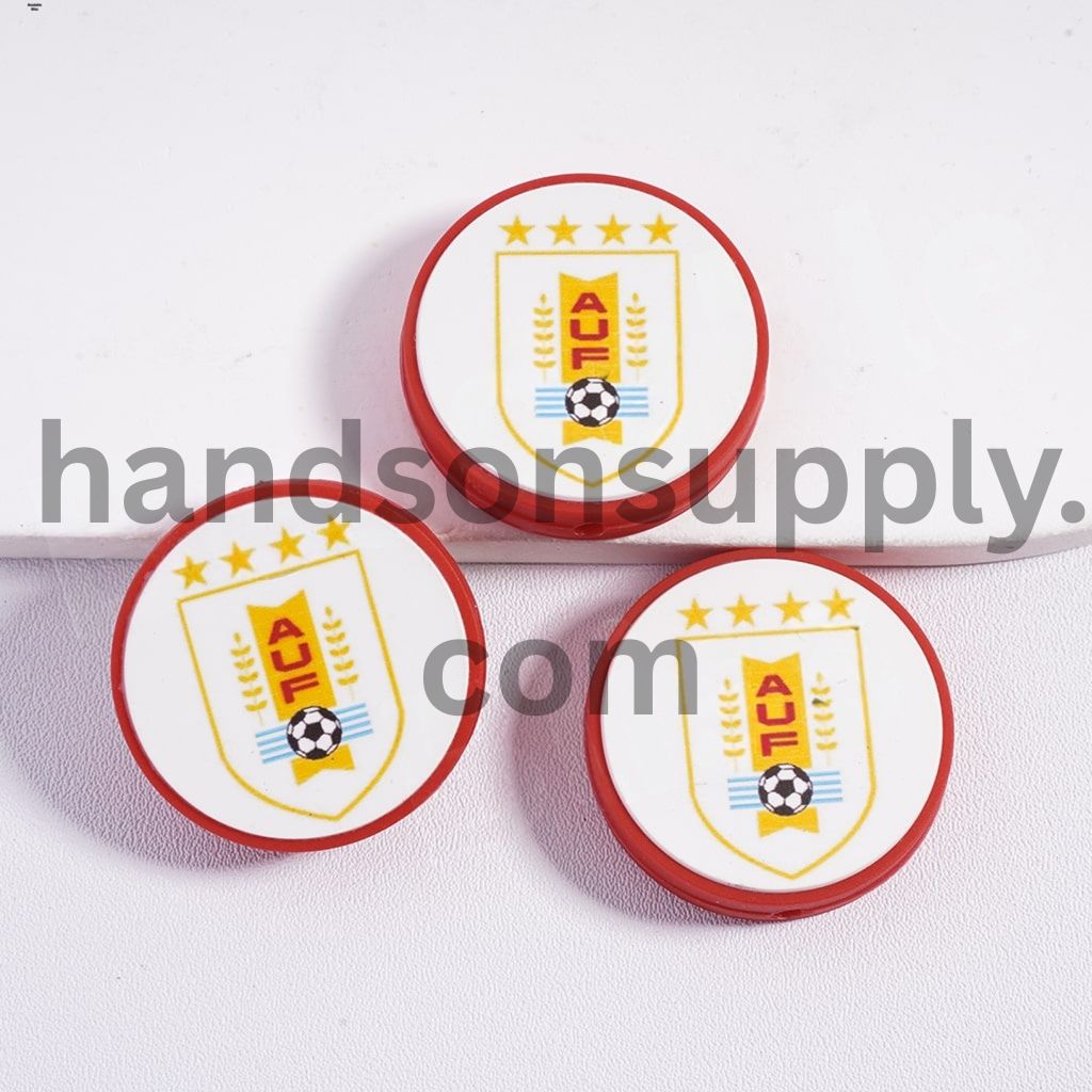 Uruguay Football Soccer Team Sport Theme Print Flat Round Shape Silicone Focal Beads