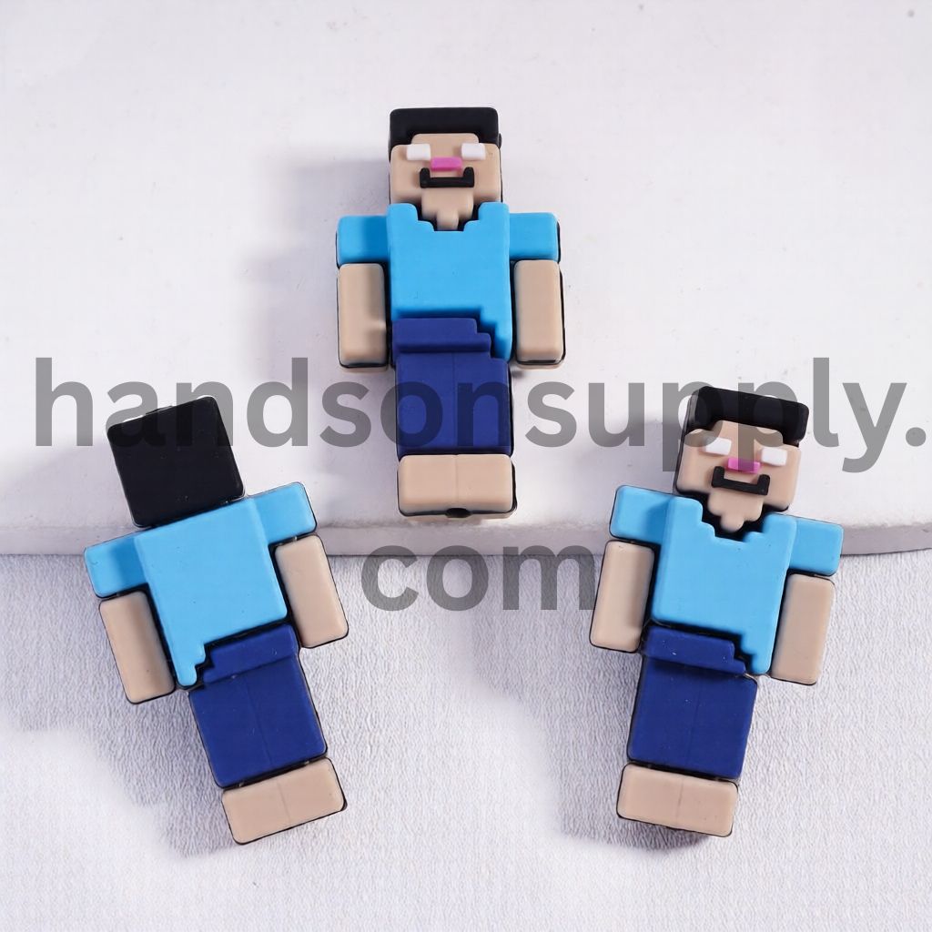 3D Game Boy Character Blue Outfit & Goatee Silicone Focal Bead