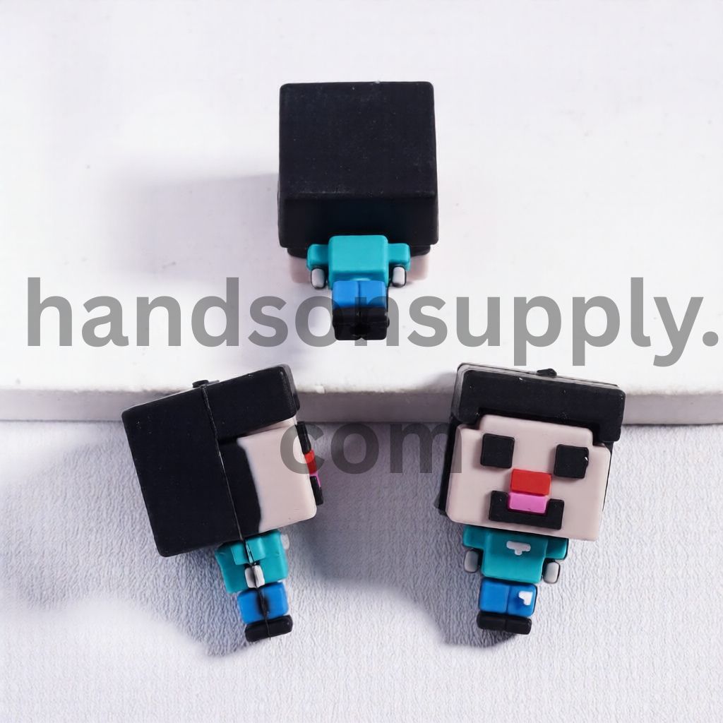3D Game Boy Character Big Head & Black Hair Silicone Focal Bead
