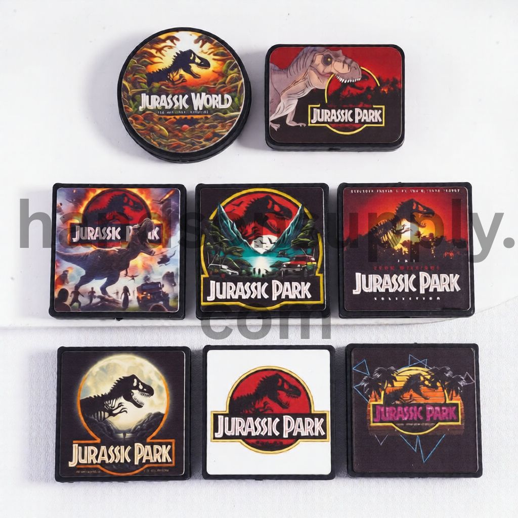 Dinosaur Park Series Theme Print in Different Shape & Design Silicone Focal Beads Random Mix