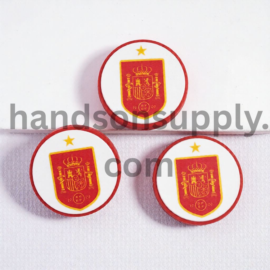 Spain Football Soccer Team Sport Theme Print Flat Round Shape Silicone Focal Beads
