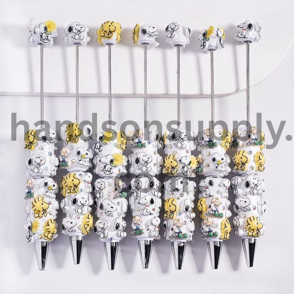 Yellow‑White Beagle Dog & Boy Character Clay Beadable Pen with AB Rhinestones