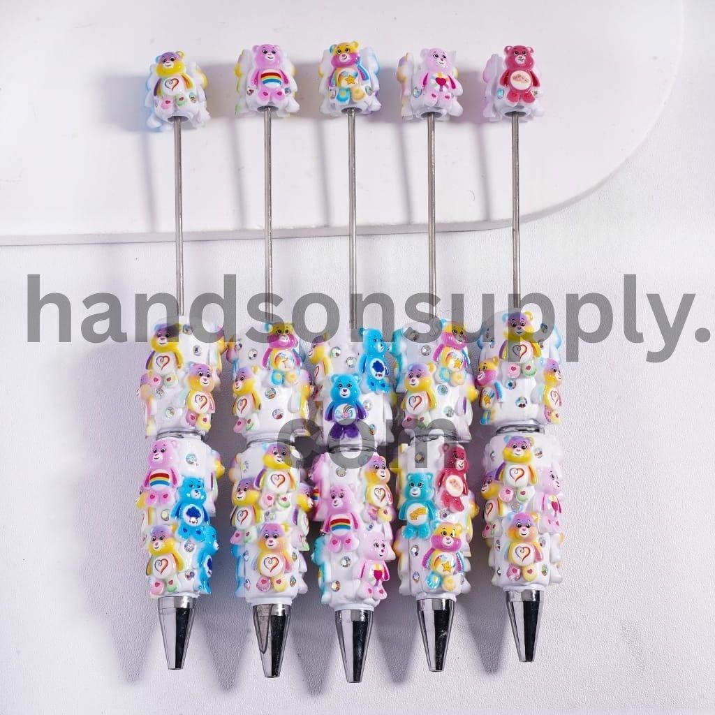 Cute Rainbow Bear Rhinestones & White Pearl Beadable Clay Pens Random Mix