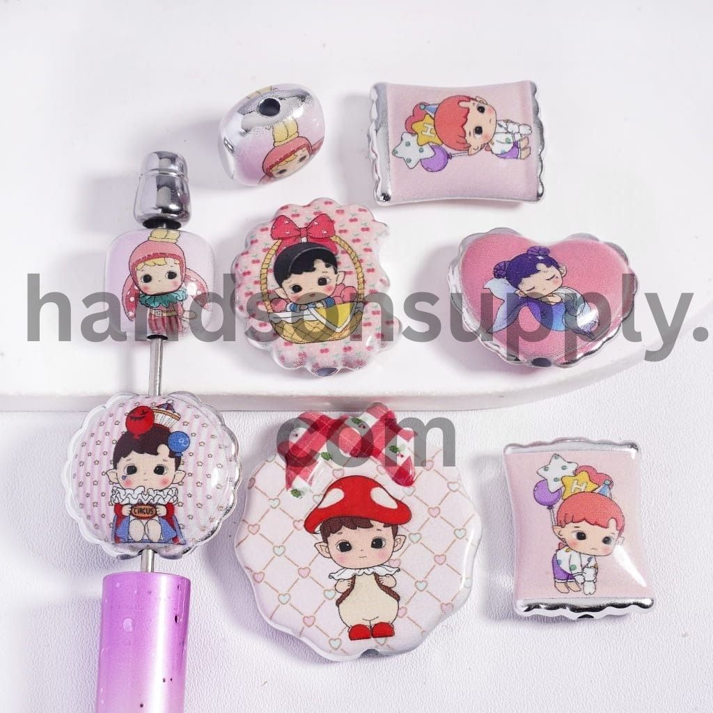 Cute Baby Elf Series with Silver Edge Acrylic Beads Random Mix