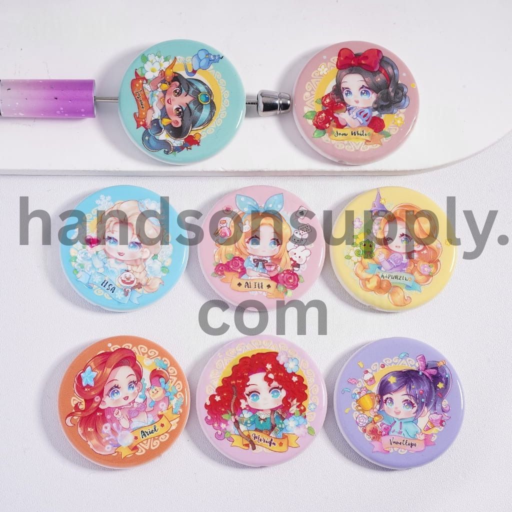 Cute Princess Fairytale Series Prints Flat Round Shape, Acrylic Beads Charms 39mm Random Mix