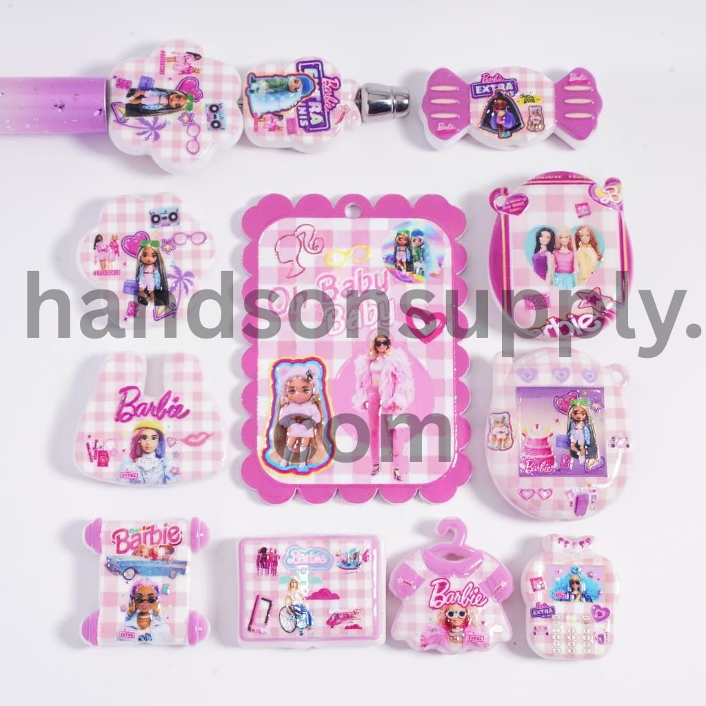 Pink Fashion Doll Acrylic Beads Pendant in Various Shapes & Designs Random Mix