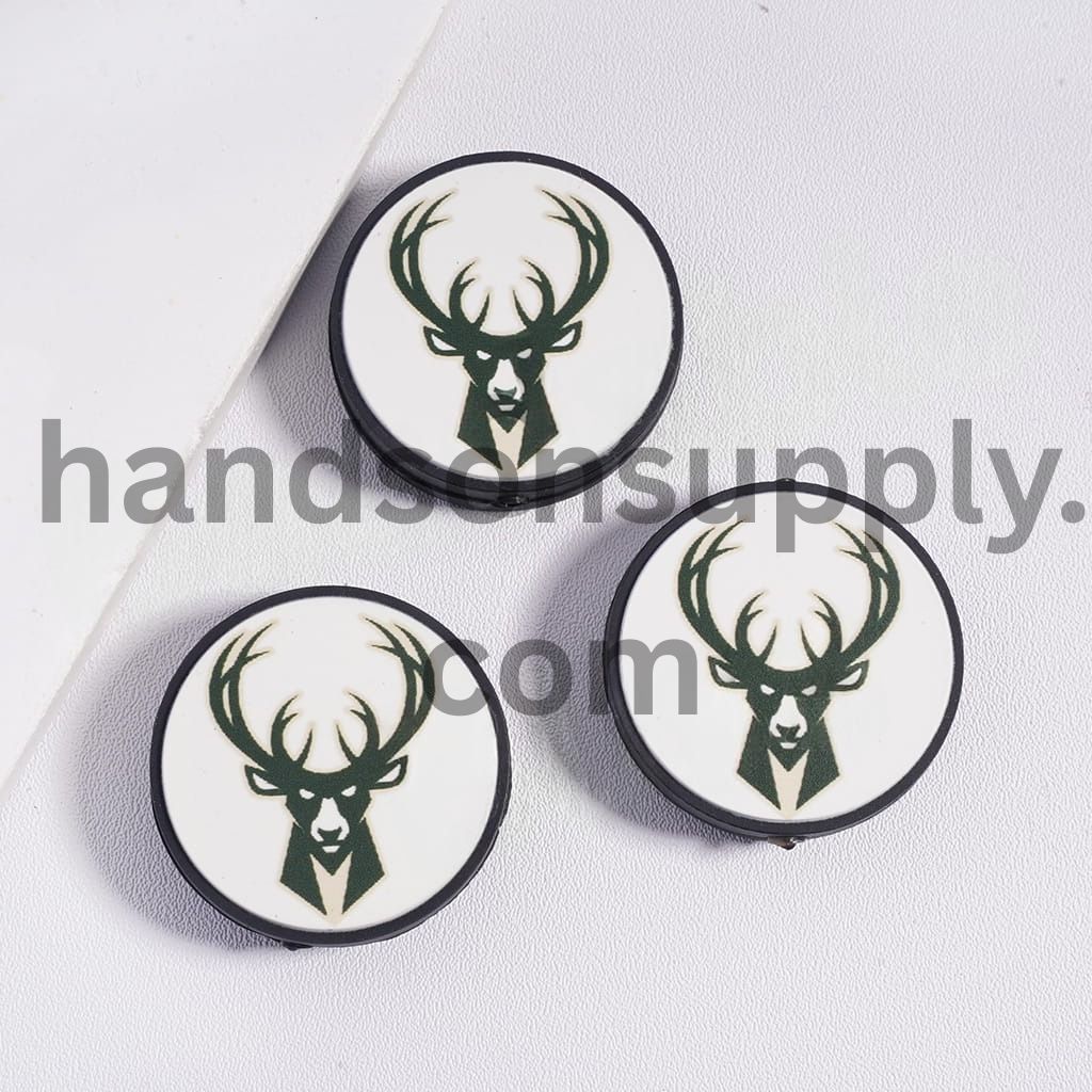 Milwaukee Basketball Team, Bucks‑Inspired Flat Round Shape Silicone Focal Beads