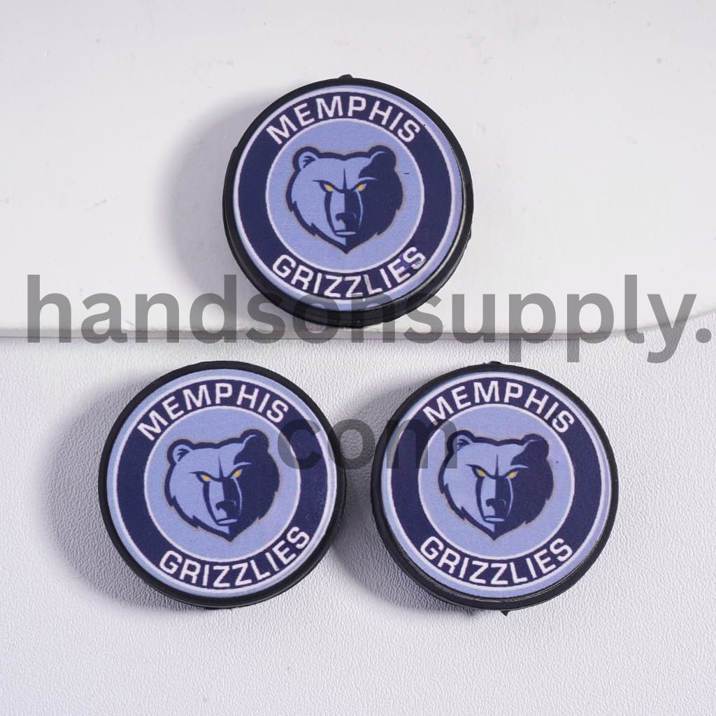 Memphis Grizzlies Basketball Sports Team Flat Round Shape Silicone Focal Beads