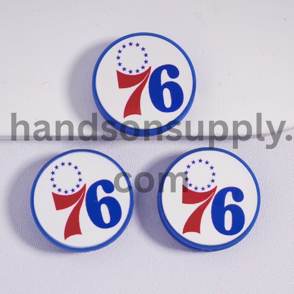 Philadelphia Basketball Team, Sport Theme Flat Round Shape Silicone Focal Beads