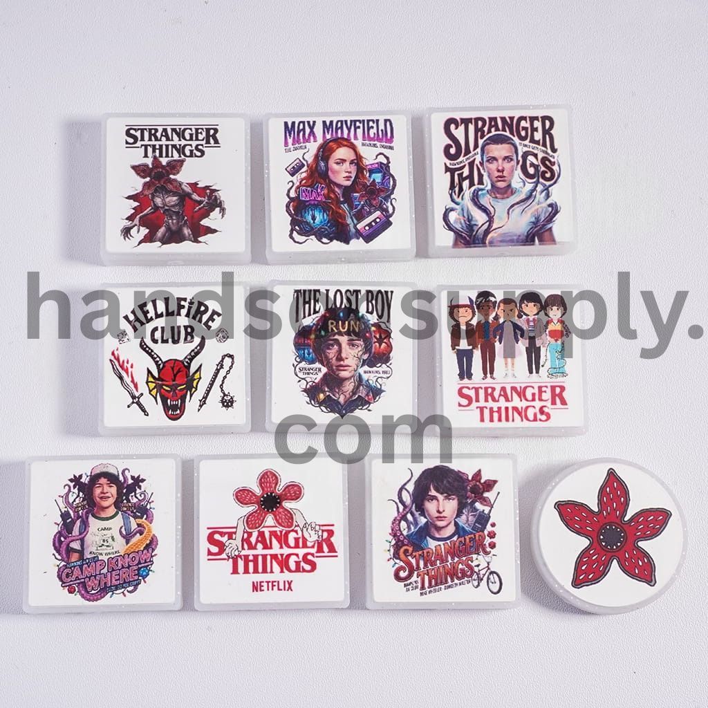 Glitter Horror Flat Round & Square Shape Silicone Focal Beads Random Mix