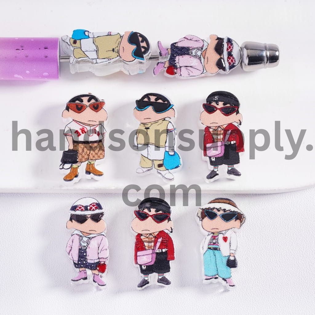 Concavo‑Convex Japanese Funny Boy Character Series Print Acrylic Beads Height 22MM, Random Mix