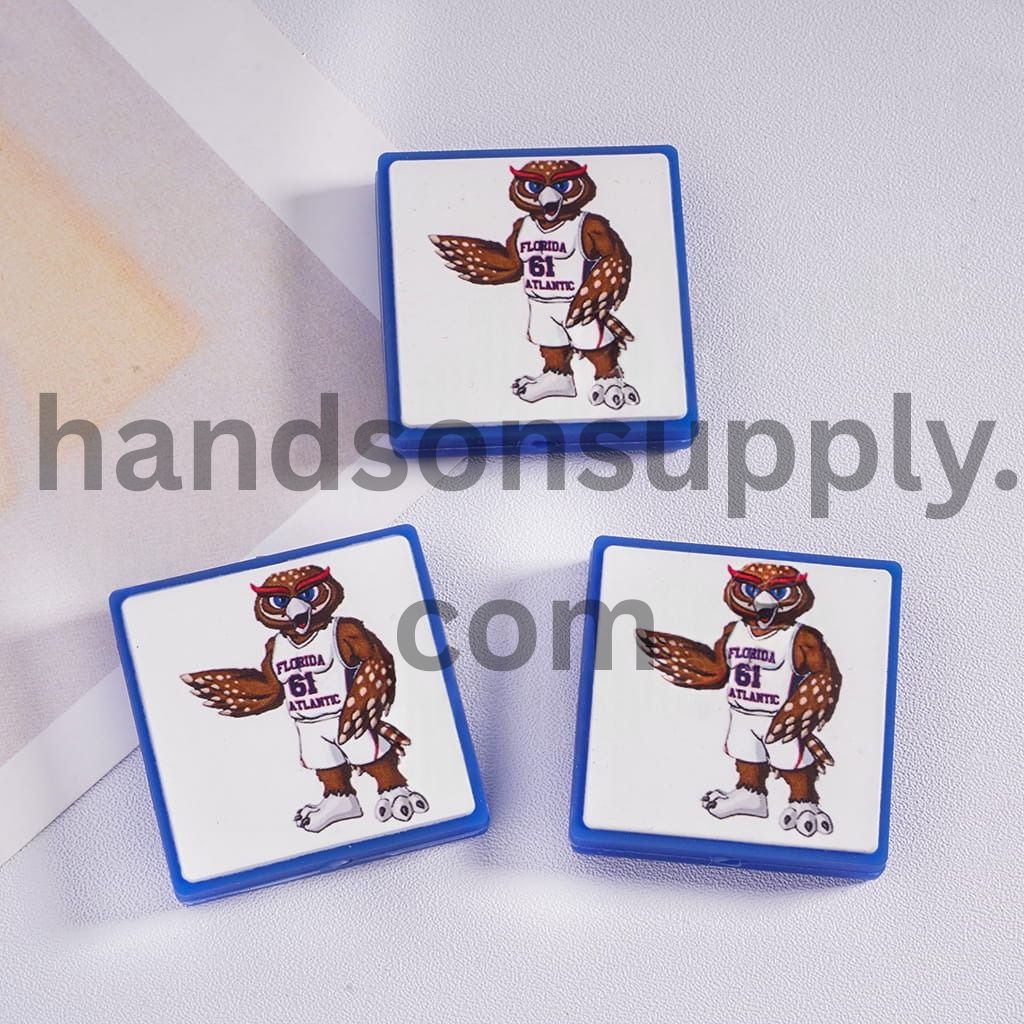 FAU Florida Atlantic Owls Football Team Spirit, Multicolor Flat Square Silicone Focal Beads Random Mix