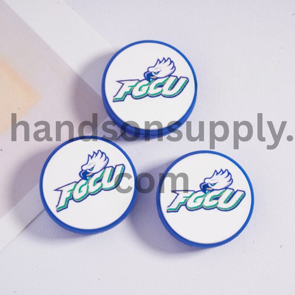FGCU Florida Gulf Coast University Eagle Head & Text Design, Flat Round Silicone Focal Beads Random Mix