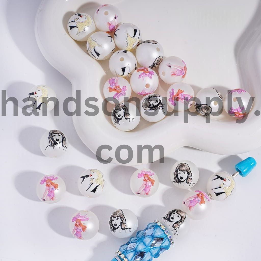 American Singer‑Songwriter Character Round Acrylic Beads 16mm Random Mix