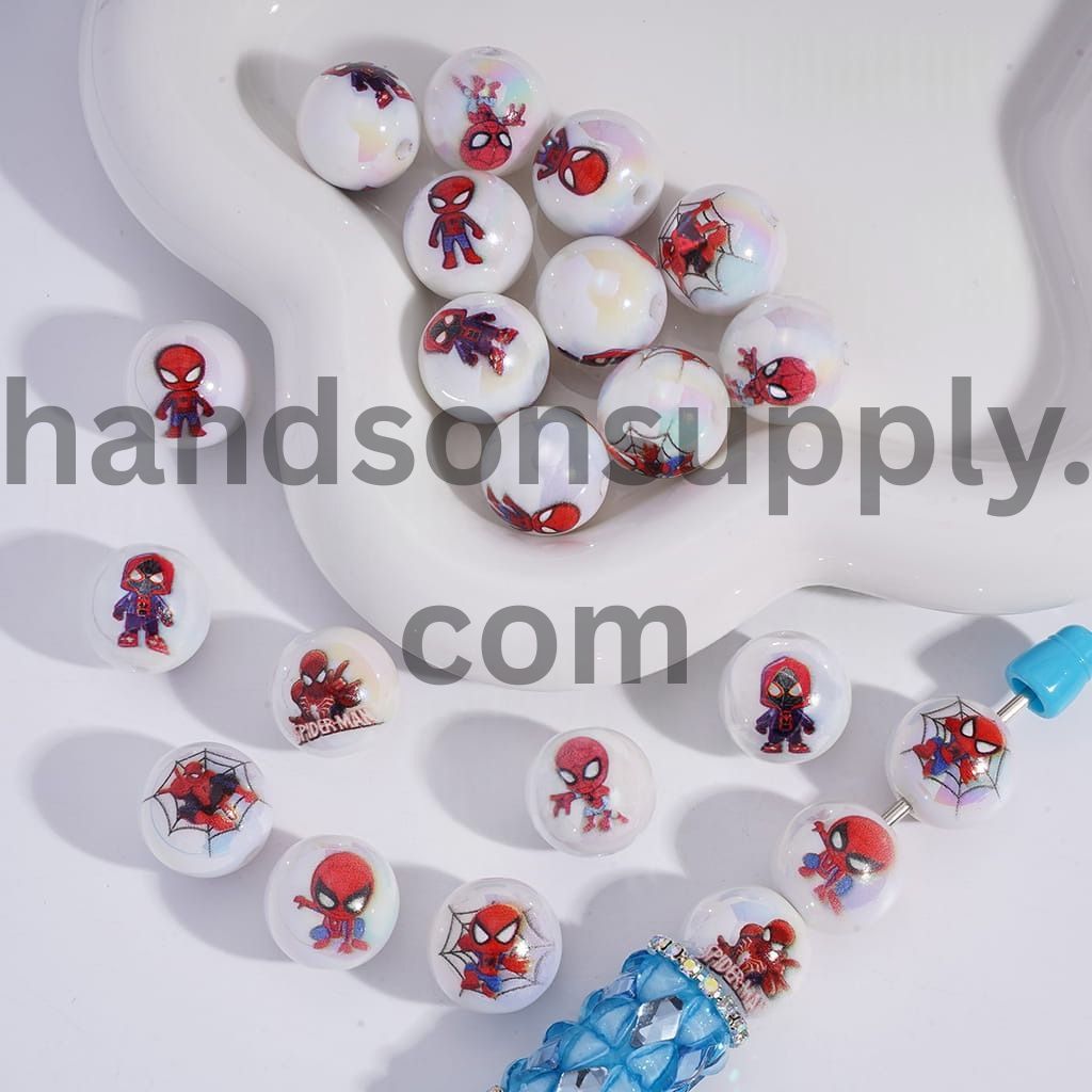 Cartoon Web Hero Character Round Acrylic Beads 16mm Random Mix