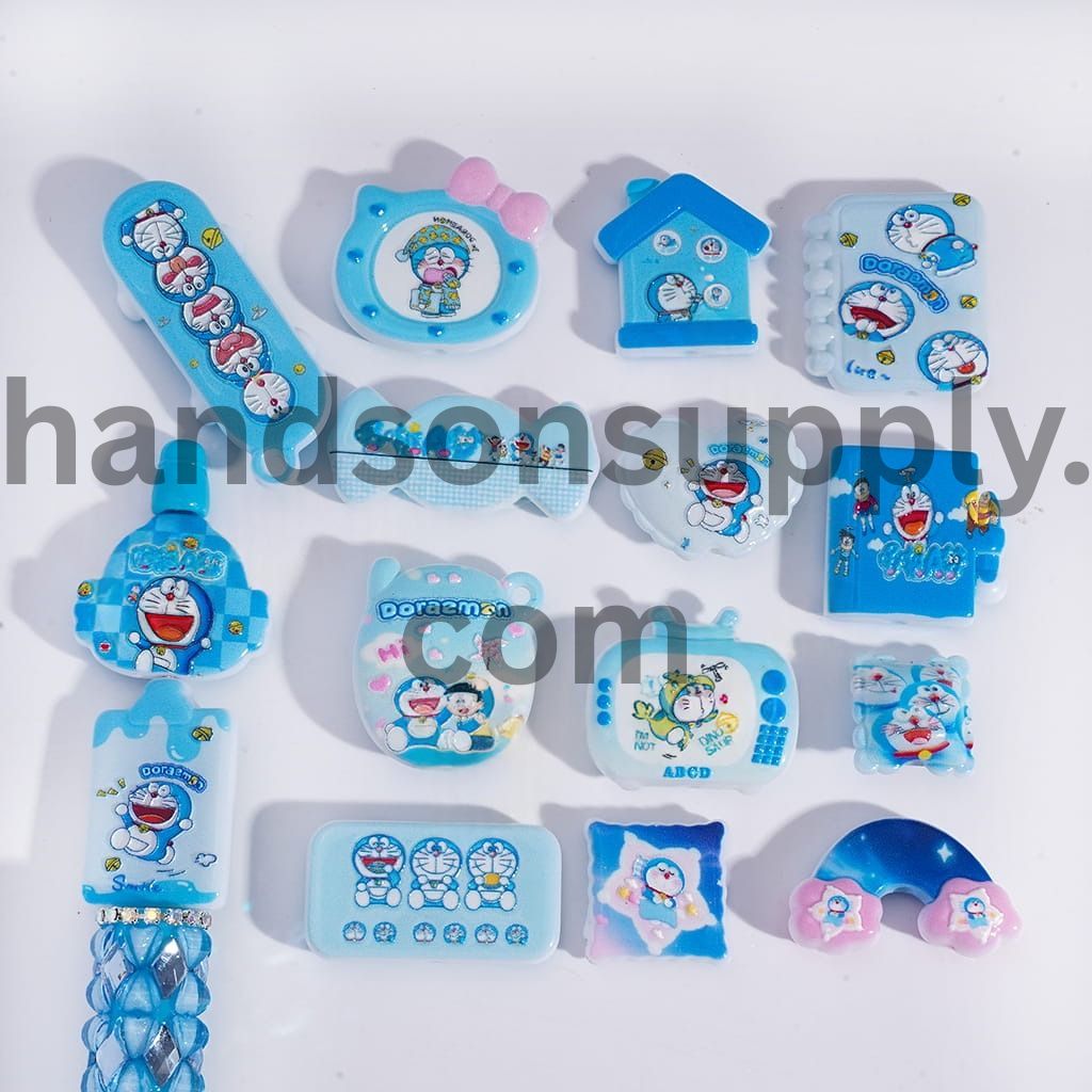 Blue Japanese Robot Cat Print Acrylic Beads Pendant Random Mix