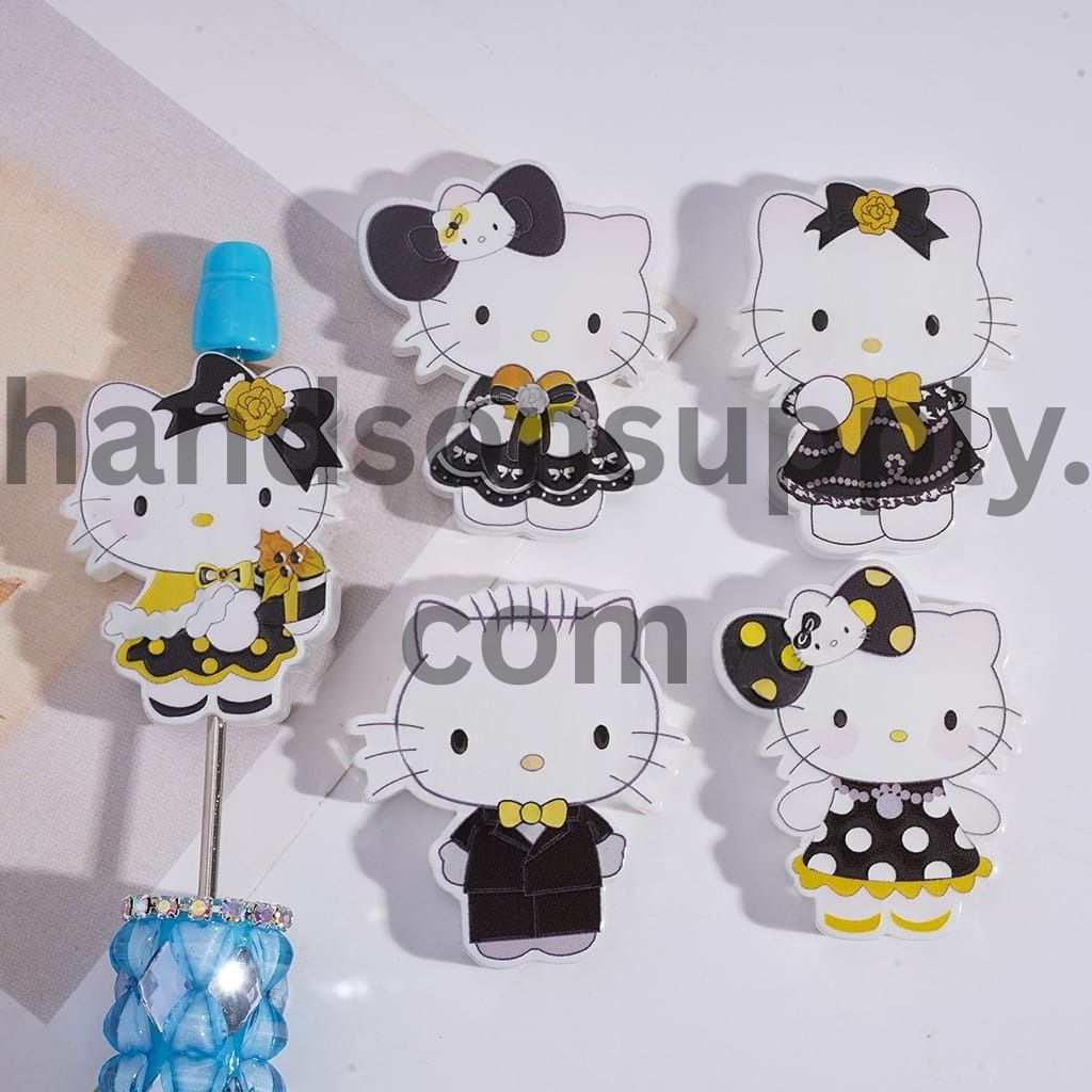 50th Anniversary Black & Gold Cute Cat with Assorted Outfits Acrylic Beads Random Mix