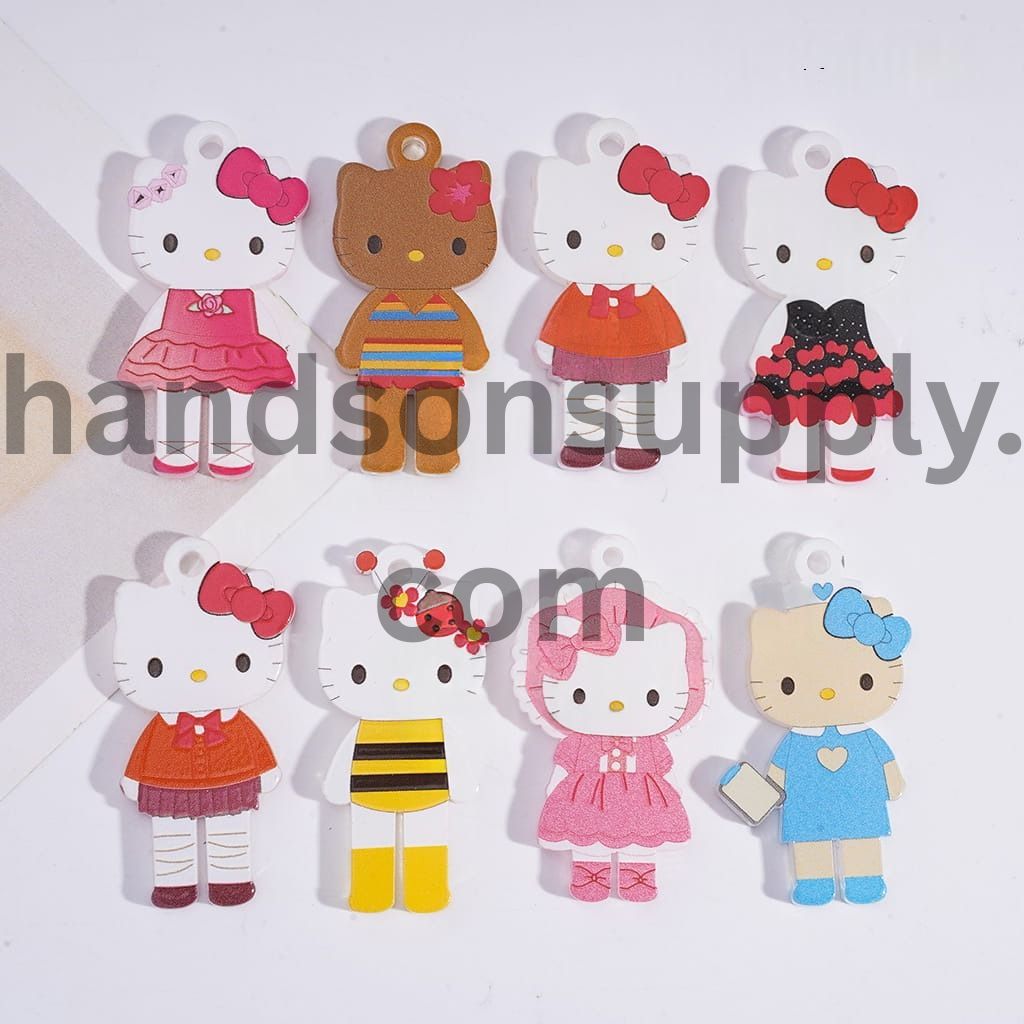 Cute Cat Character Waring Diverse-Dressed Translucence, Acrylic Pendant Height 48MM, Random Mix