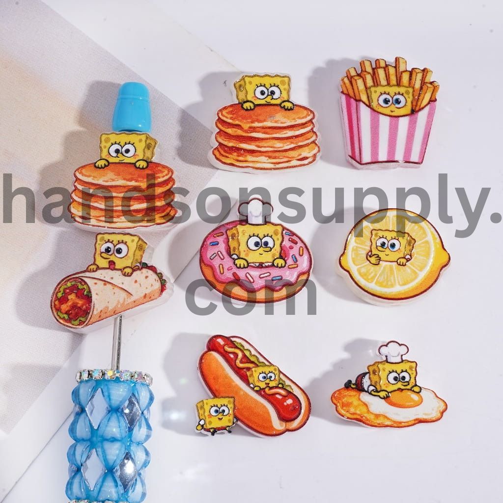Yellow Sponge Baby Character Fast‑Food Theme Acrylic Beads Random Mix