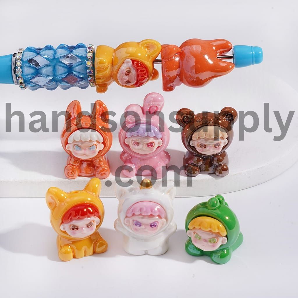 UV Coated Baby Girl in Animal Pajamas Acrylic Beads Random Mix