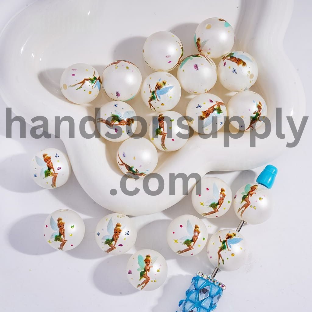 Pearl White Flying Fairy Character Acrylic Bracelet Beads, 20MM Random Mix