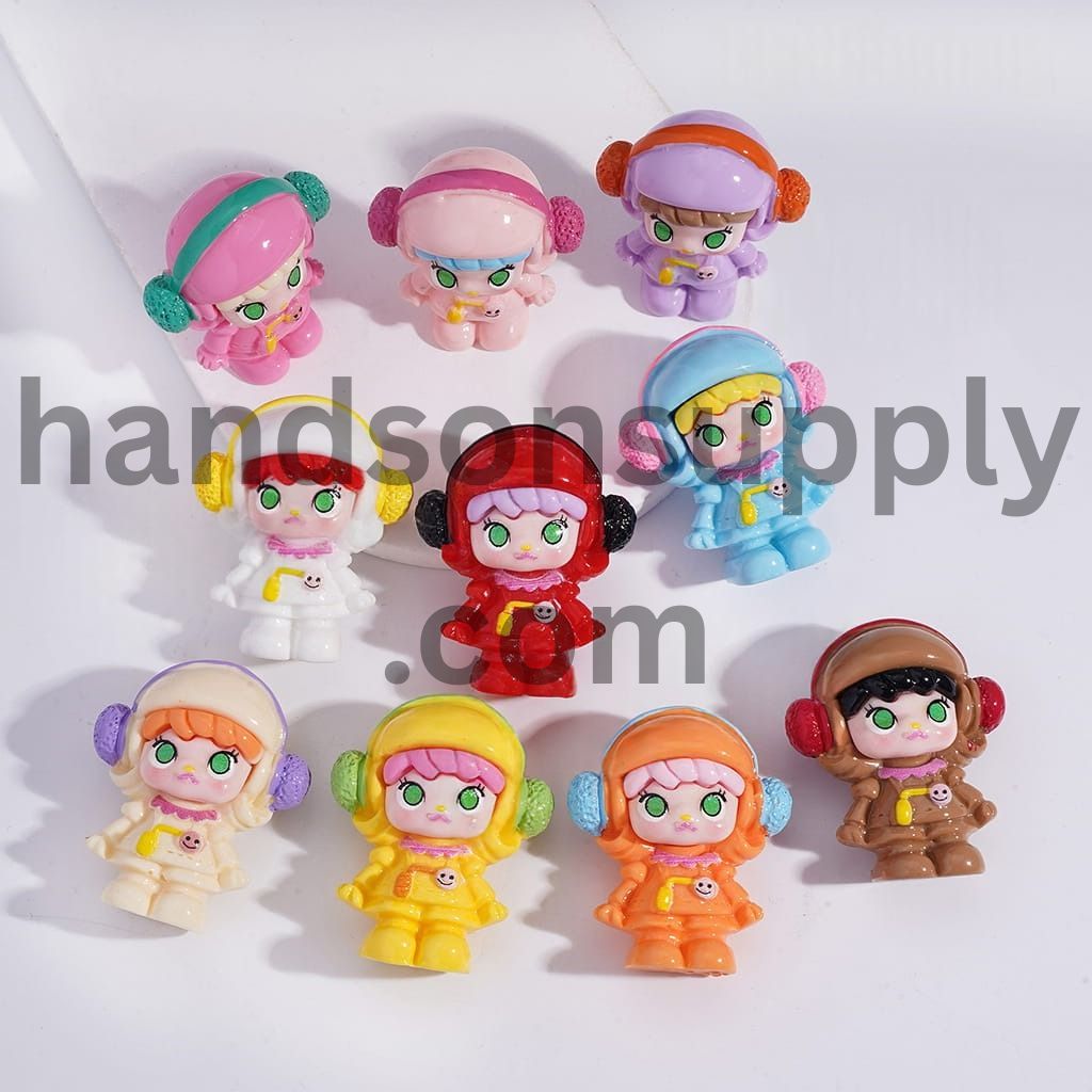 Music Girl Green Eye with Headset Acrylic Figurine Height 48MM, No Hole, Random Mix