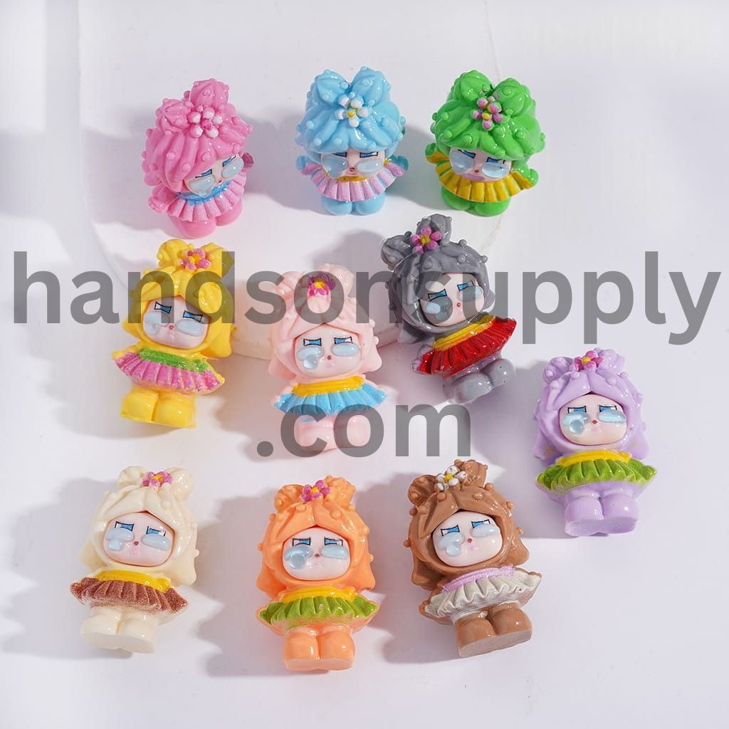 Teary‑Eyed Sad Baby Girl in Dress Acrylic Figurine Height 44MM, No Hole, Random Mix