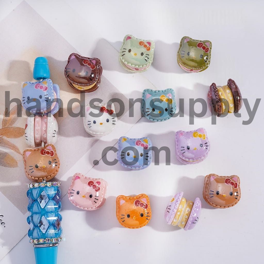 Cute Adorable Cat Macaron Style Sandwich Biscuit Acrylic Beads 15*16MM, Random Mix