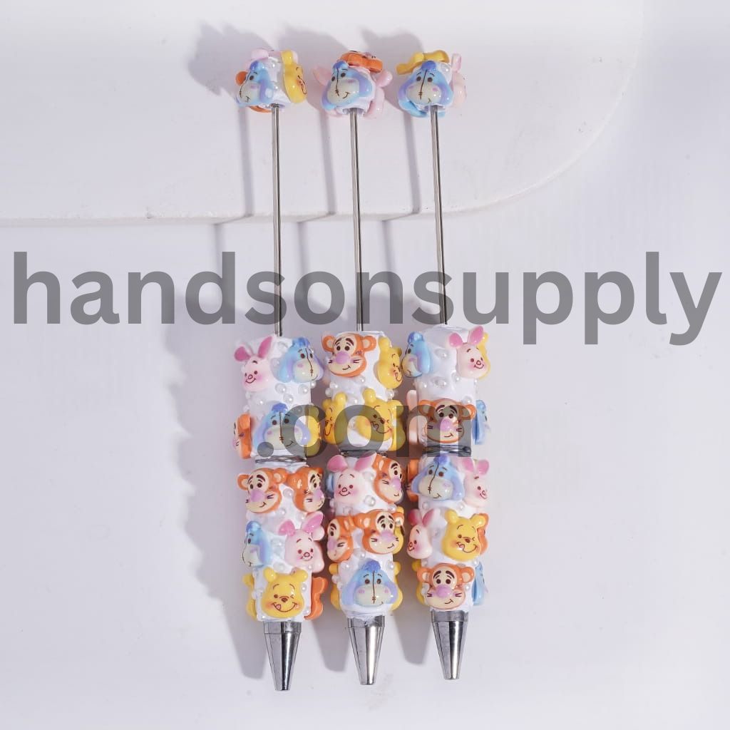 Classic Animation Cartoon Animal Character and White Pearls Beadable Clay Pens
