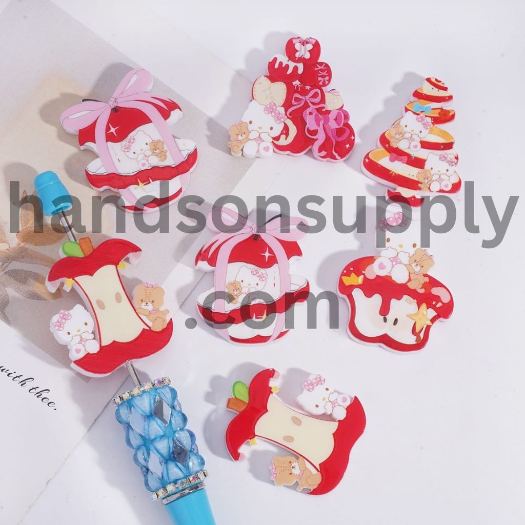 Bitten Apple with Bear & Cute Cat Characters Acrylic Beads Random Mix