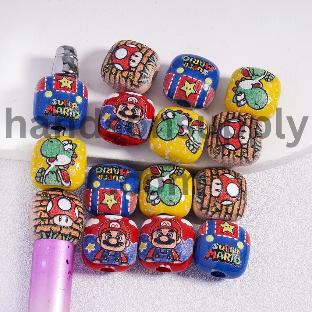 Plumber Character Series, Curved Square Shape, Acrylic Beads 15*15MM, Random Mix