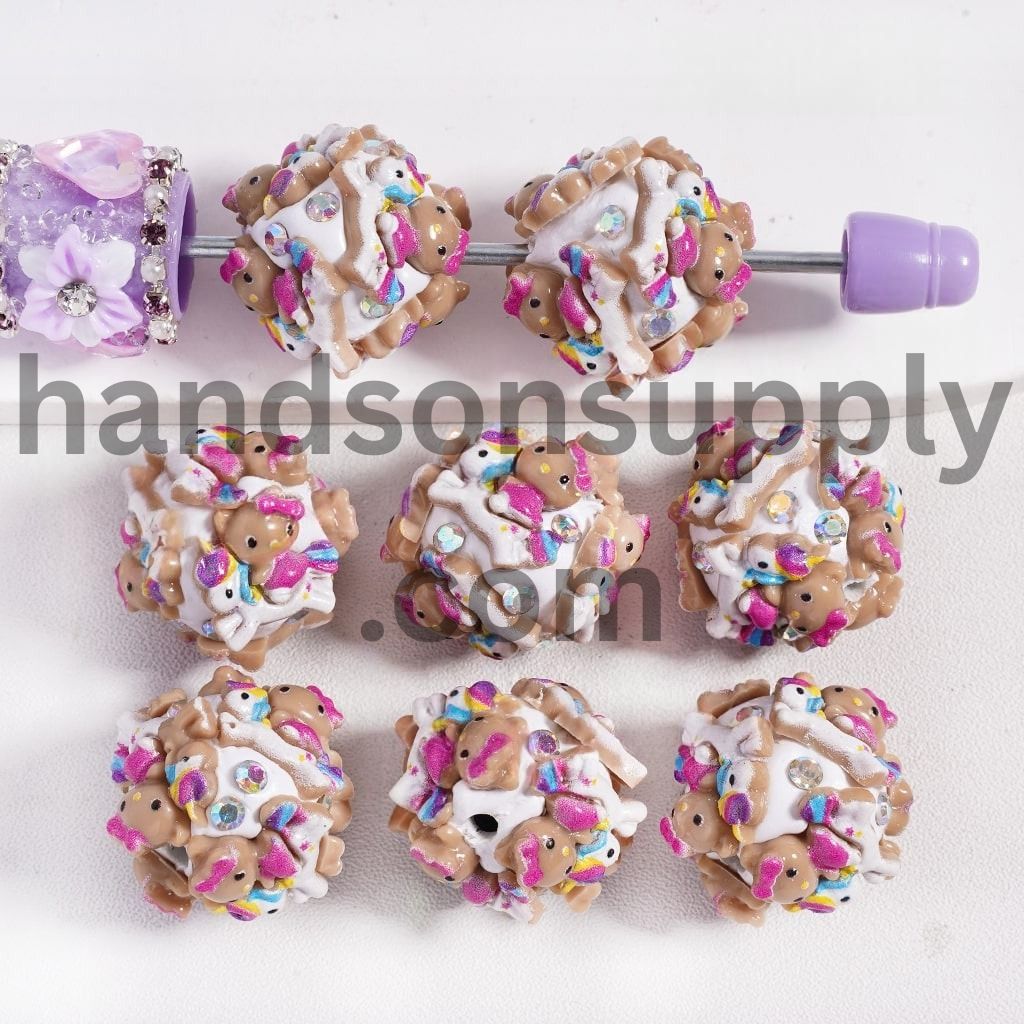 Clay Beads with Cute Cat Character on the Unicorn and AB Rhinestones, 20MM