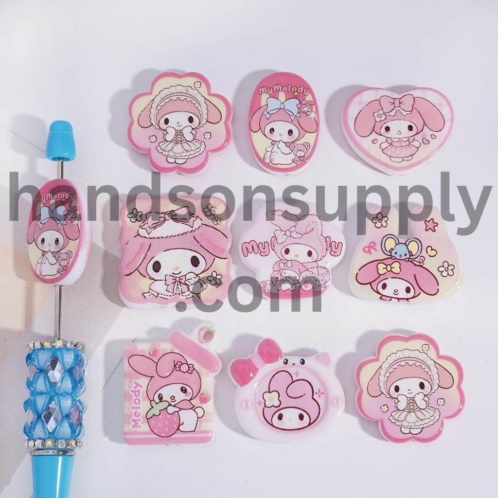 Bunny‑Like Girl Prints, Pink Series Acrylic Beads Pendant Random Mix