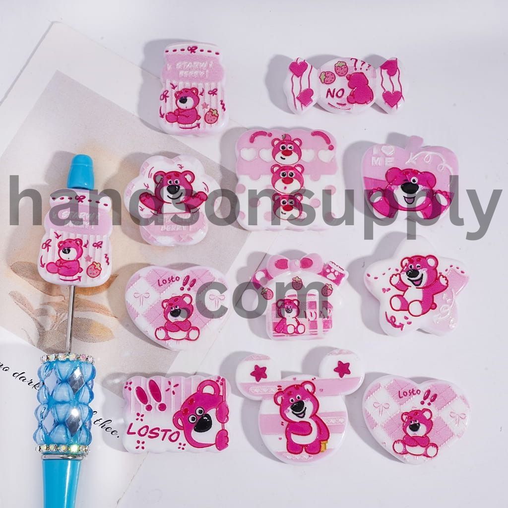 Pink Bear Prints Series, in Various Designs Acrylic Beads Pendant Random Mix