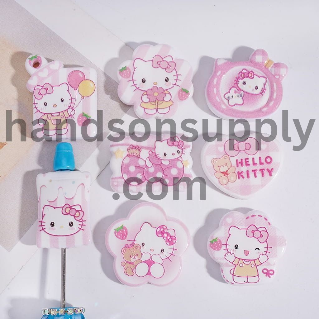 Cute Cat Characters Pink Style in Various Designs Acrylic Pendant Beads Random Mix