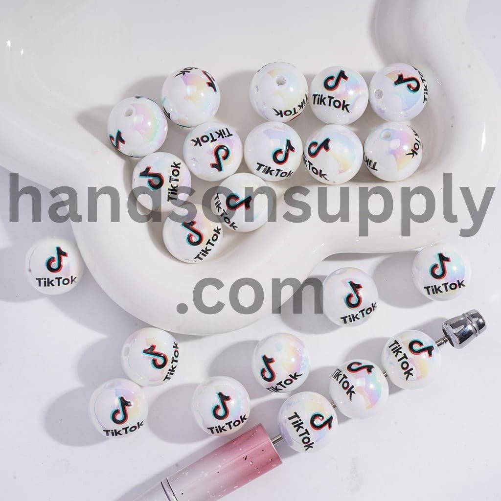 UV Coated Short‑Video App Pattern Pound Acrylic Bracelet Beads 16 MM