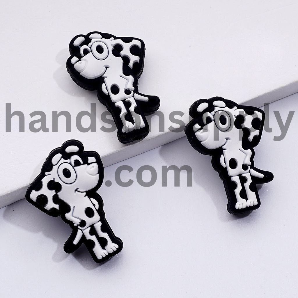Cute Blue Puppy Dog Dalmatian Silicone Focal Beads