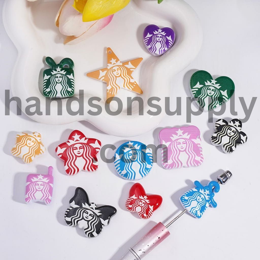 Coffee Prints, Various Shapes Acrylic Beads Pendant Random Mix