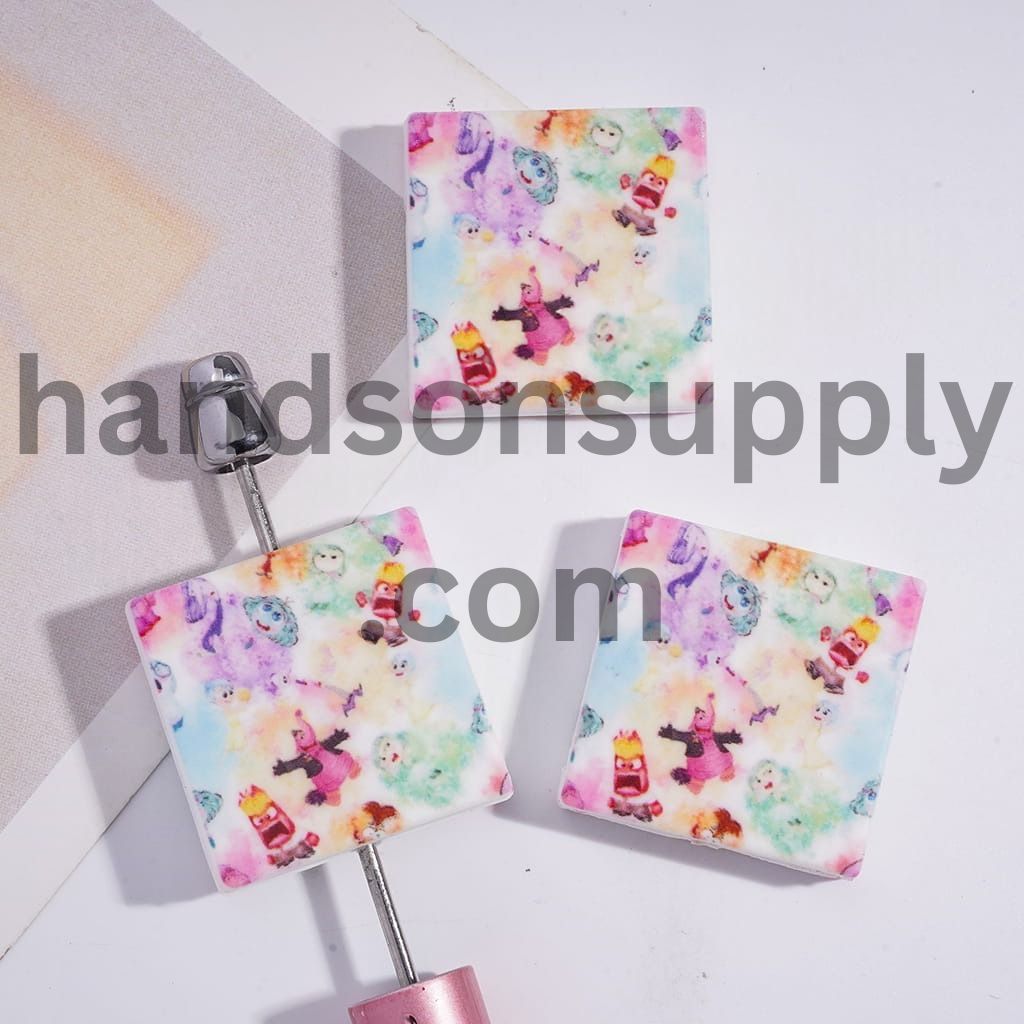 Magic Hair Elf Series Pattern Print Flat Square Shape Silicone Focal Beads