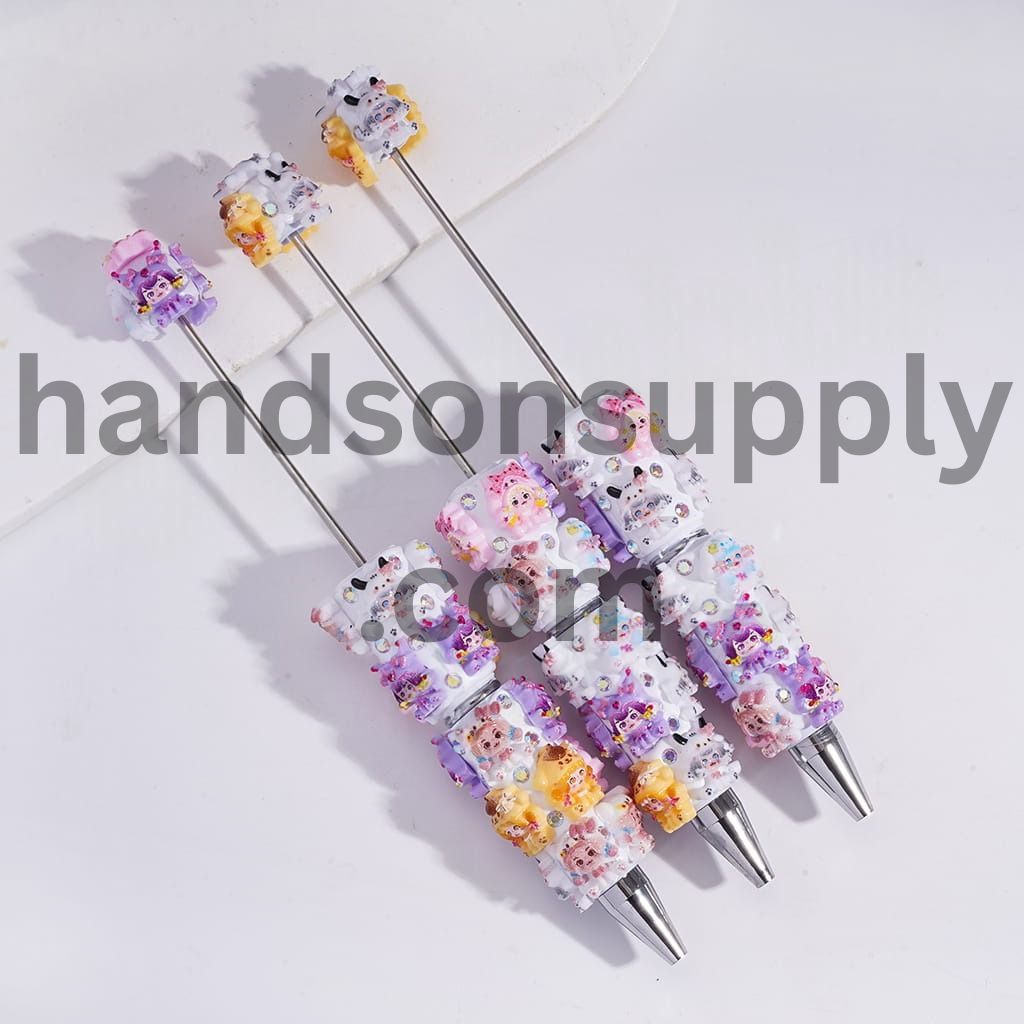 Cute Baby Girl Character Hat Design with AB Rhinestones Beadable Clay Pen