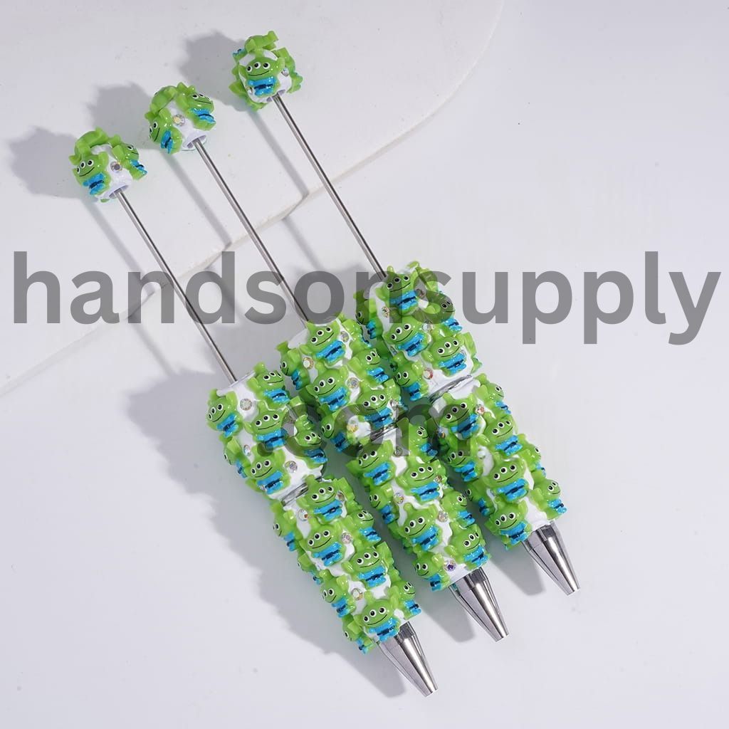 Toy Adventure Green Three-Eyed Character Design with AB Rhinestones Beadable Clay Pen