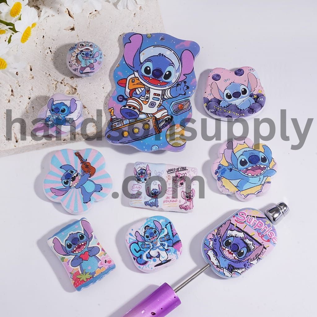 Blue Monster Character in Various Shapes & Design Printed Cartoon Series Acrylic Beads Random Mix