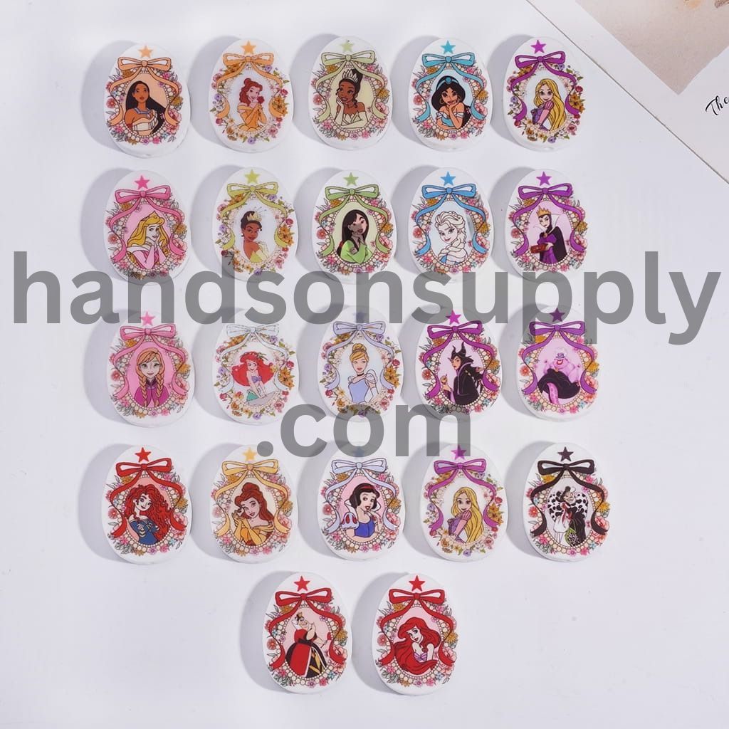 Oval Shape with Classic Animation Princess and Villain Girl Character Series Silicone Focal Beads Random Mix