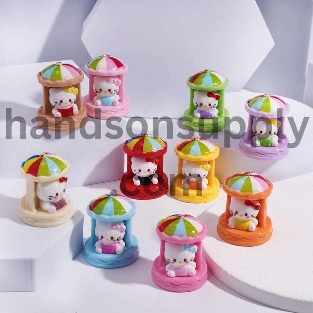 Cute Cat Character Sitting in Rotating Pavilion Acrylic Beads 29×36MM Random Mix