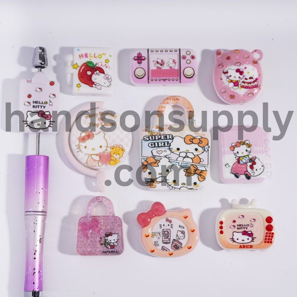 Cute Cat Character Patterns with Pendant Acrylic Beads, Random Mix