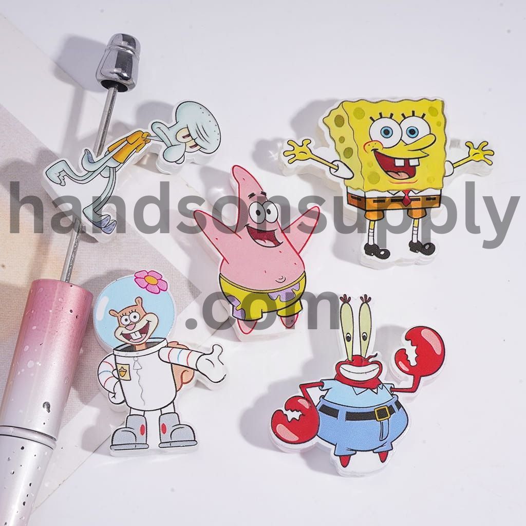 Cute Kawaii Yellow Sponge Cartoon Character Acrylic Beads Translucent Random Mix