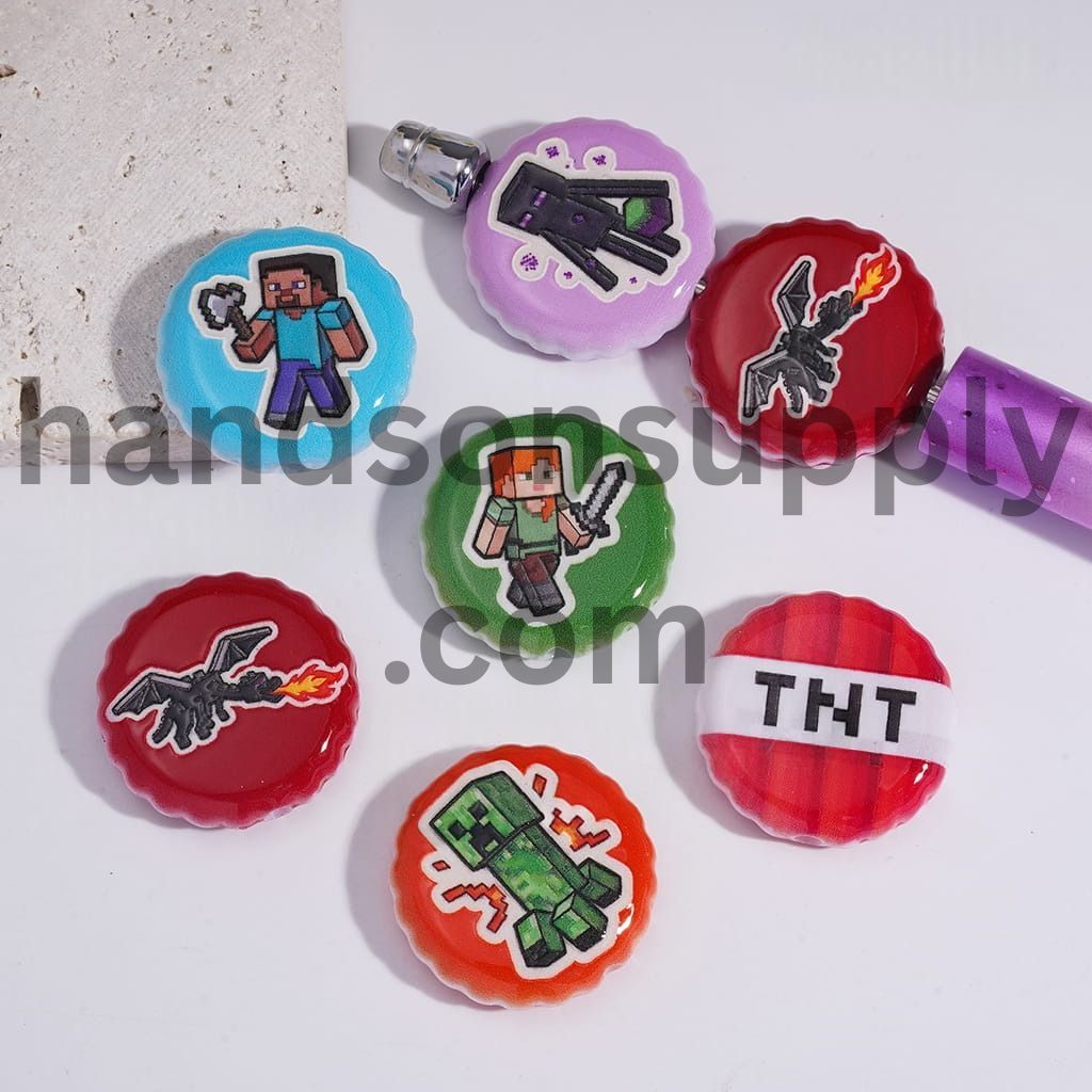 Cute Game Themed Print Wavy Flat Round Acrylic Beads 25MM Random Mix
